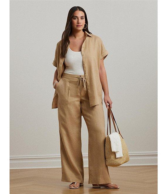 Lauren Ralph Lauren Plus Size Linen Wide Leg Pants Product Image