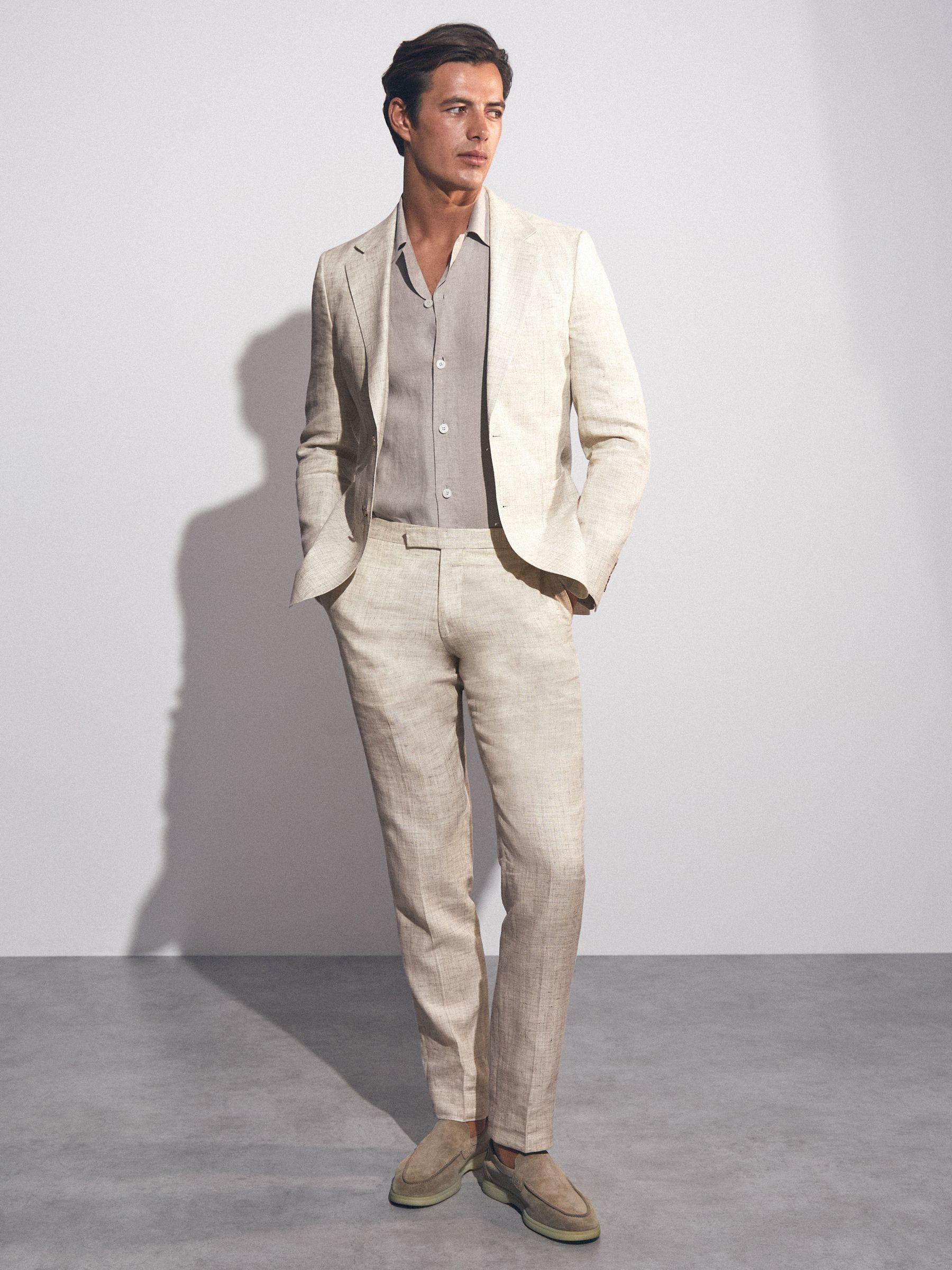 Slim-Fit Pinstripe Suit Trousers in Oatmeal/White Product Image