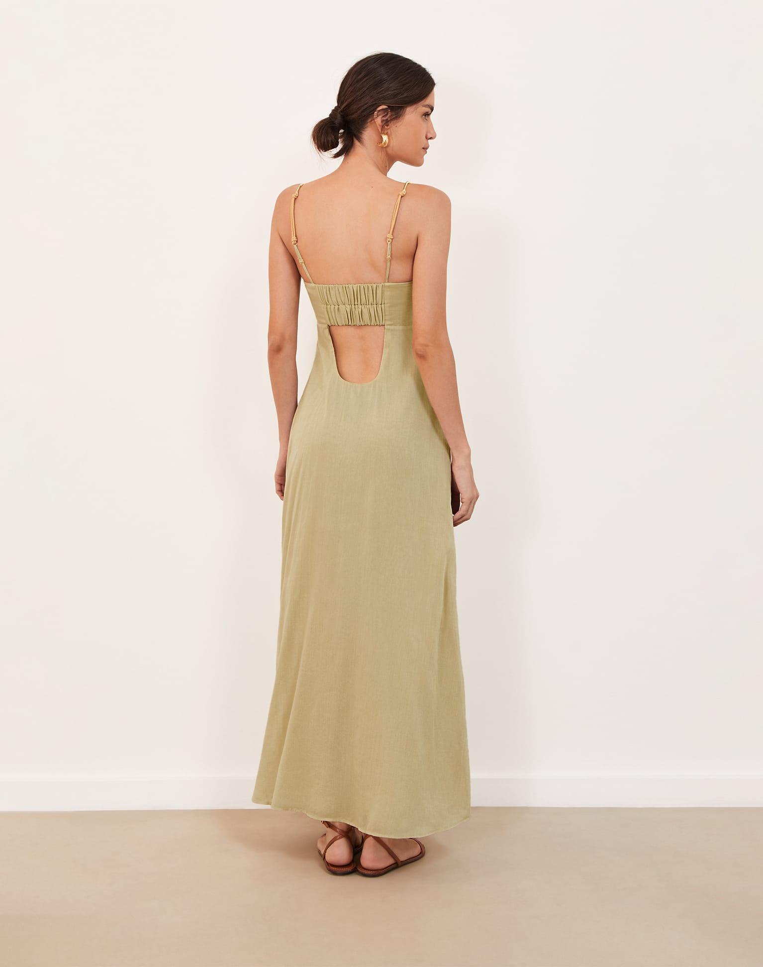 Leona Detail Long Dress - Olivine Product Image
