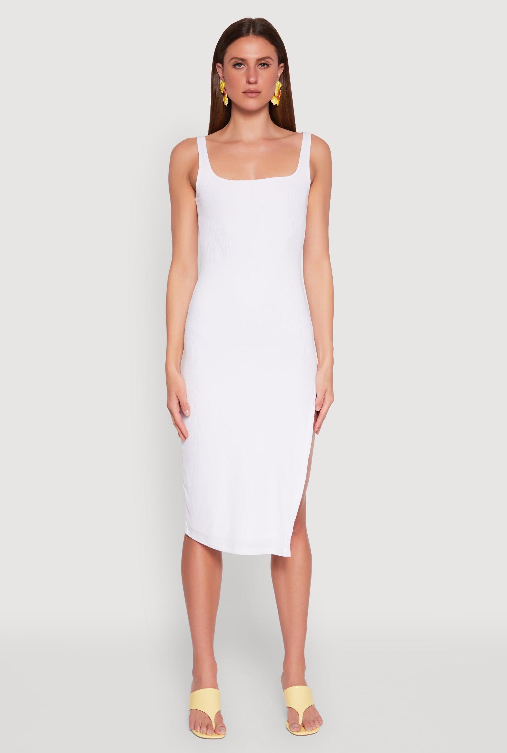 Womens Square Neck Side Slit Tank Dress Product Image