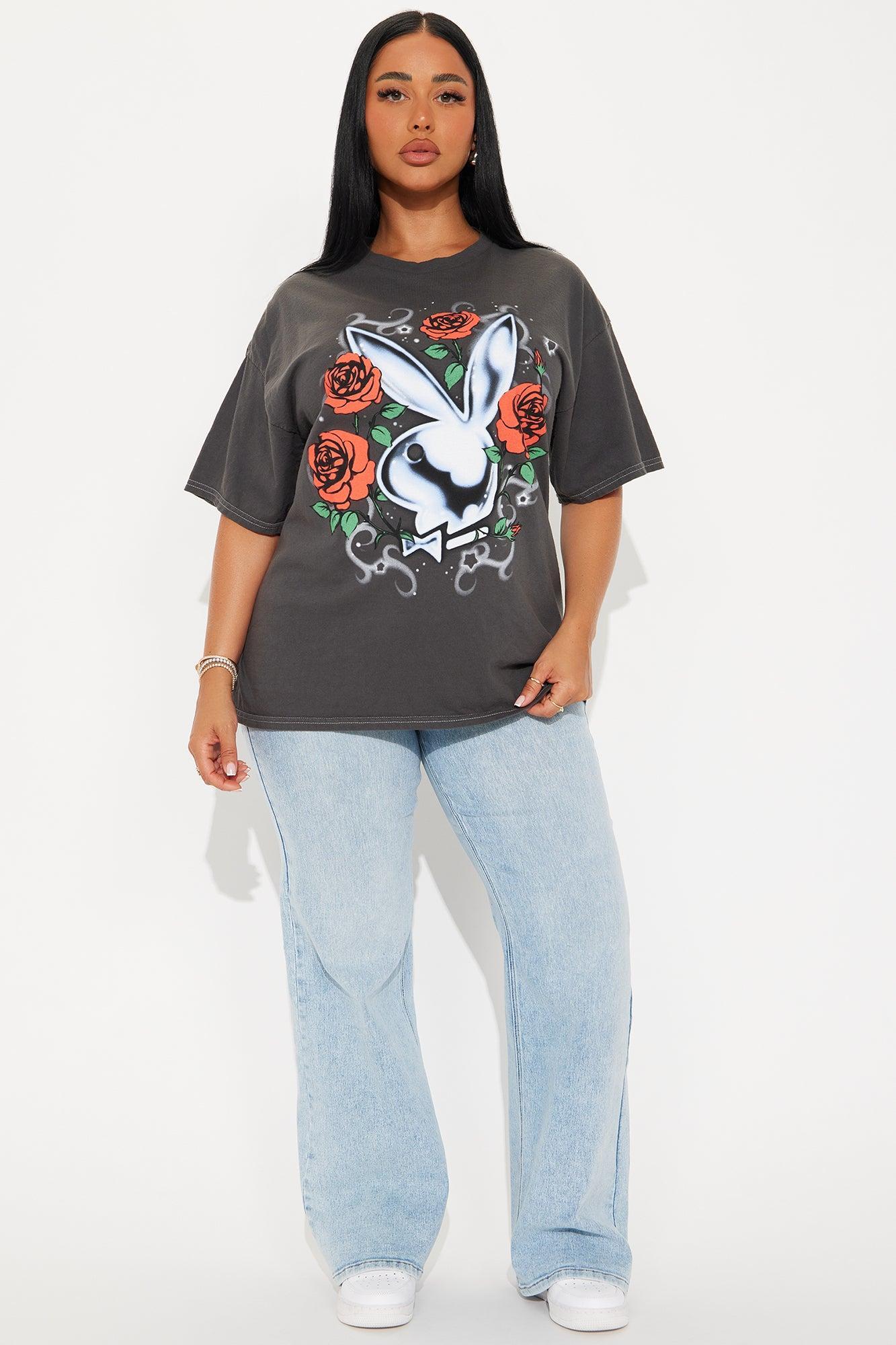 Playboy Roses Washed Oversized Tee - Black Product Image