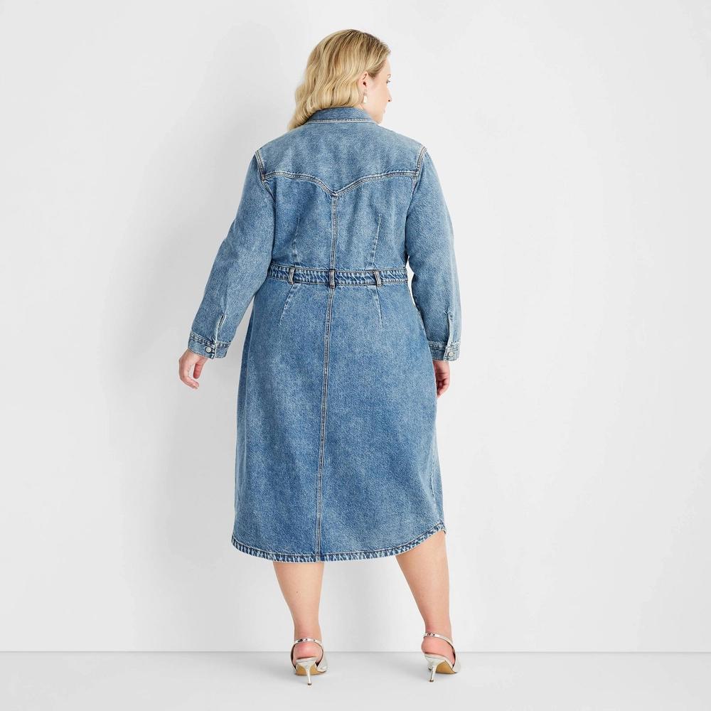 Women's Long Sleeve Denim Midi Dress - Future Collective Medium Wash 26 Product Image
