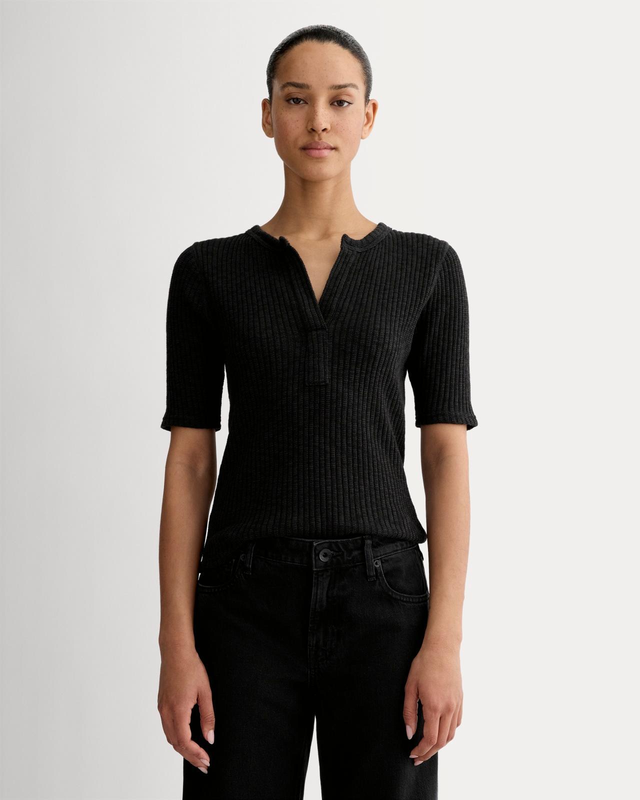 The Rib-Knit Short-Sleeve Henley Product Image