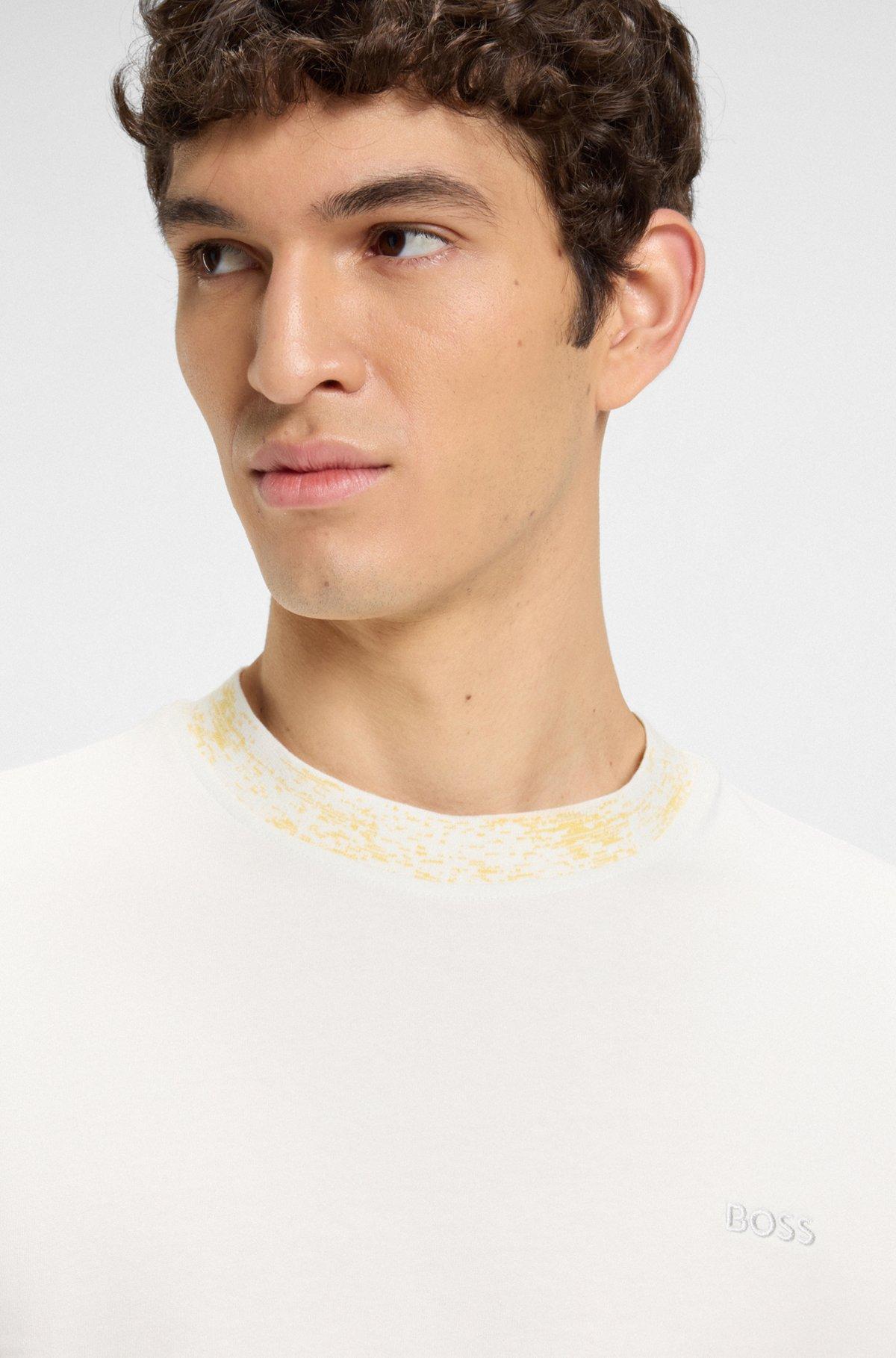 BOSS - Cotton-jersey T-shirt with patterned collar - White Product Image