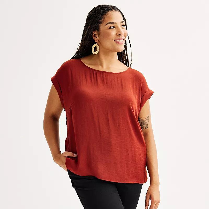Plus Size Nine West Short Sleeve Silky Tee, Womens Product Image