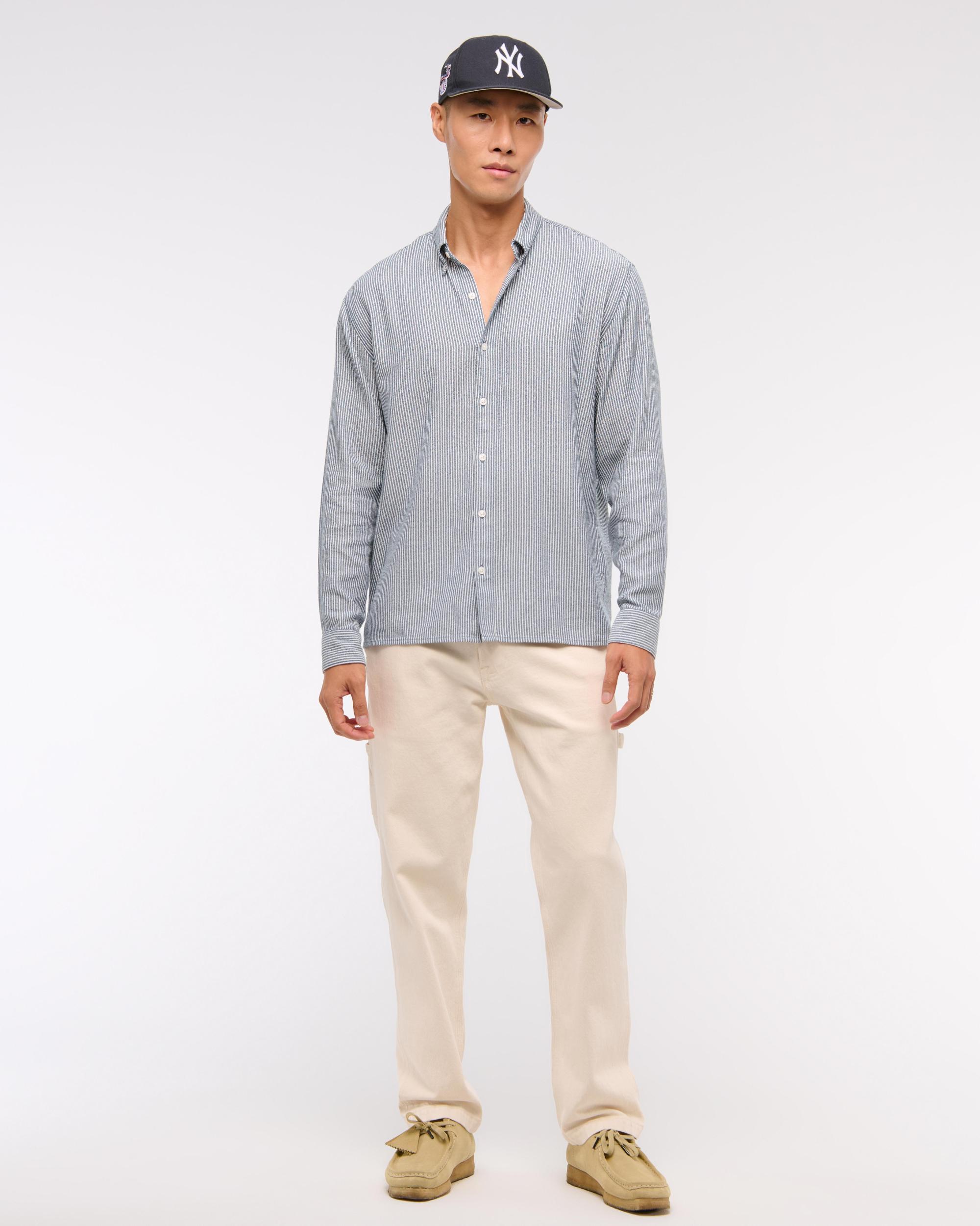 Long-Sleeve Crepe Button-Up Shirt Product Image
