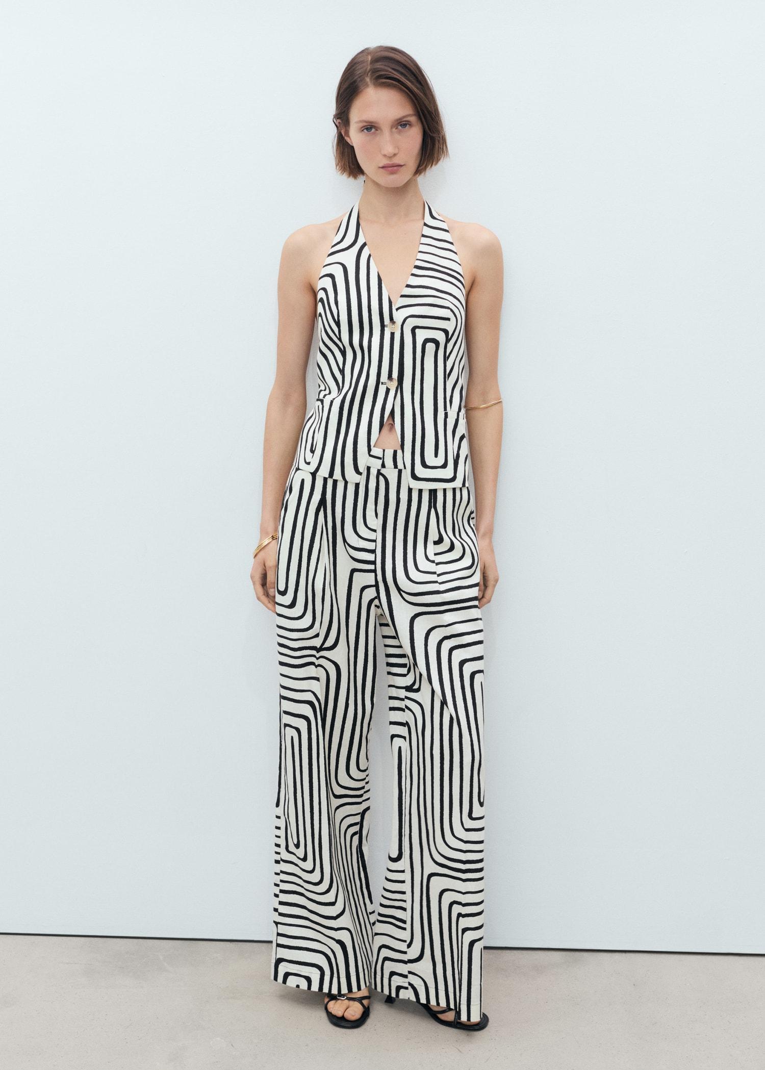 Geometric-print linen vest - Women | MANGO USA Product Image