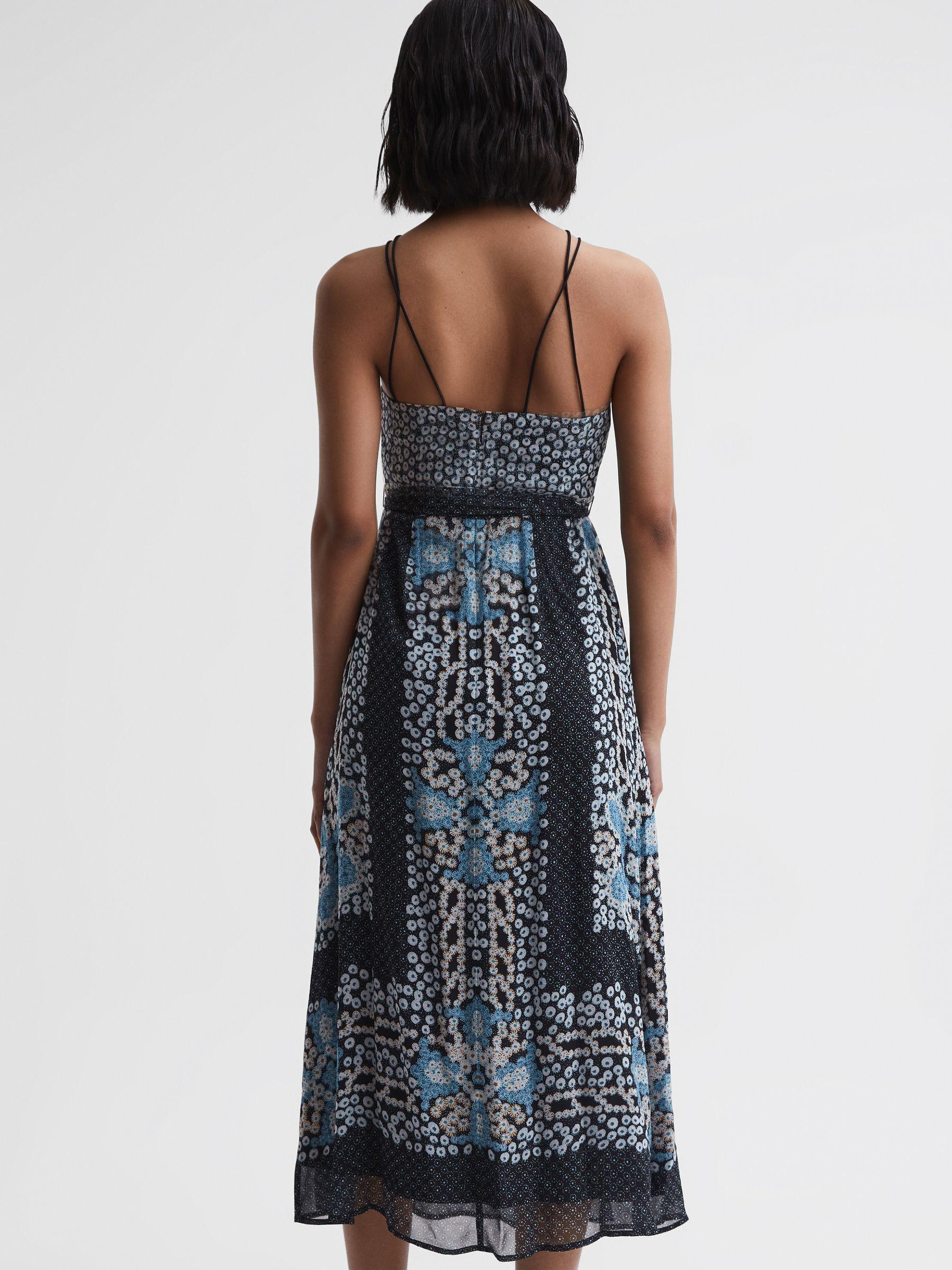 Floral Print Fitted Midi Dress in Navy/Blue Product Image