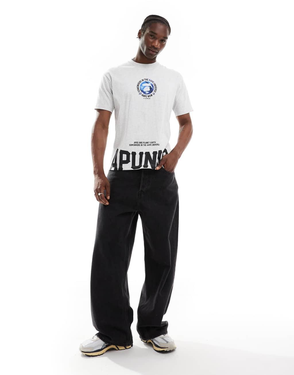 Aape By A Bathing Ape motif back print t-shirt in gray Product Image