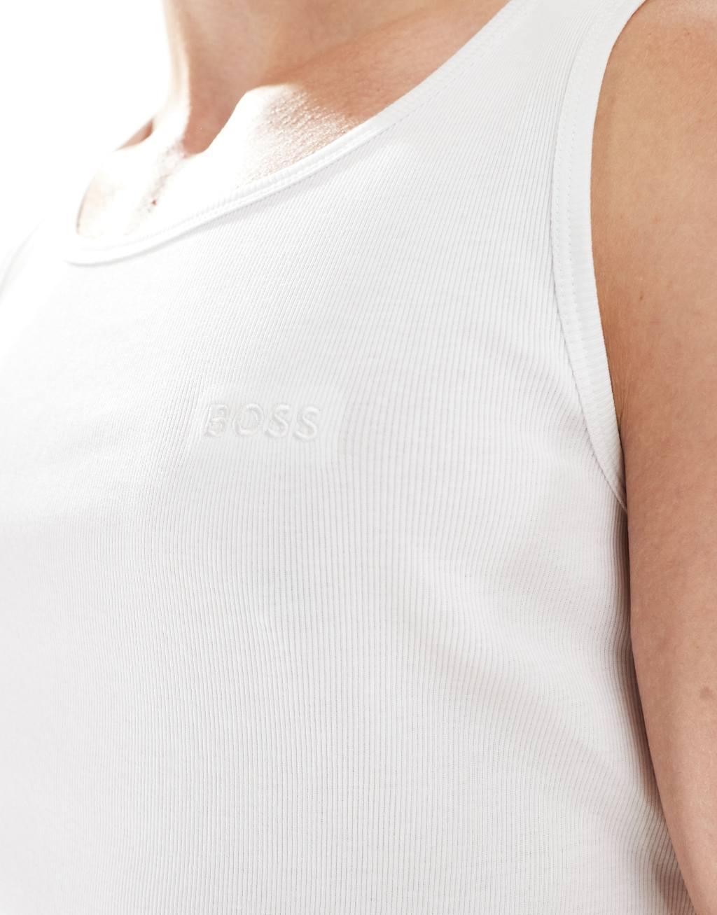 Boss Bodywear 3-pack ribbed logo tank tops in white Product Image