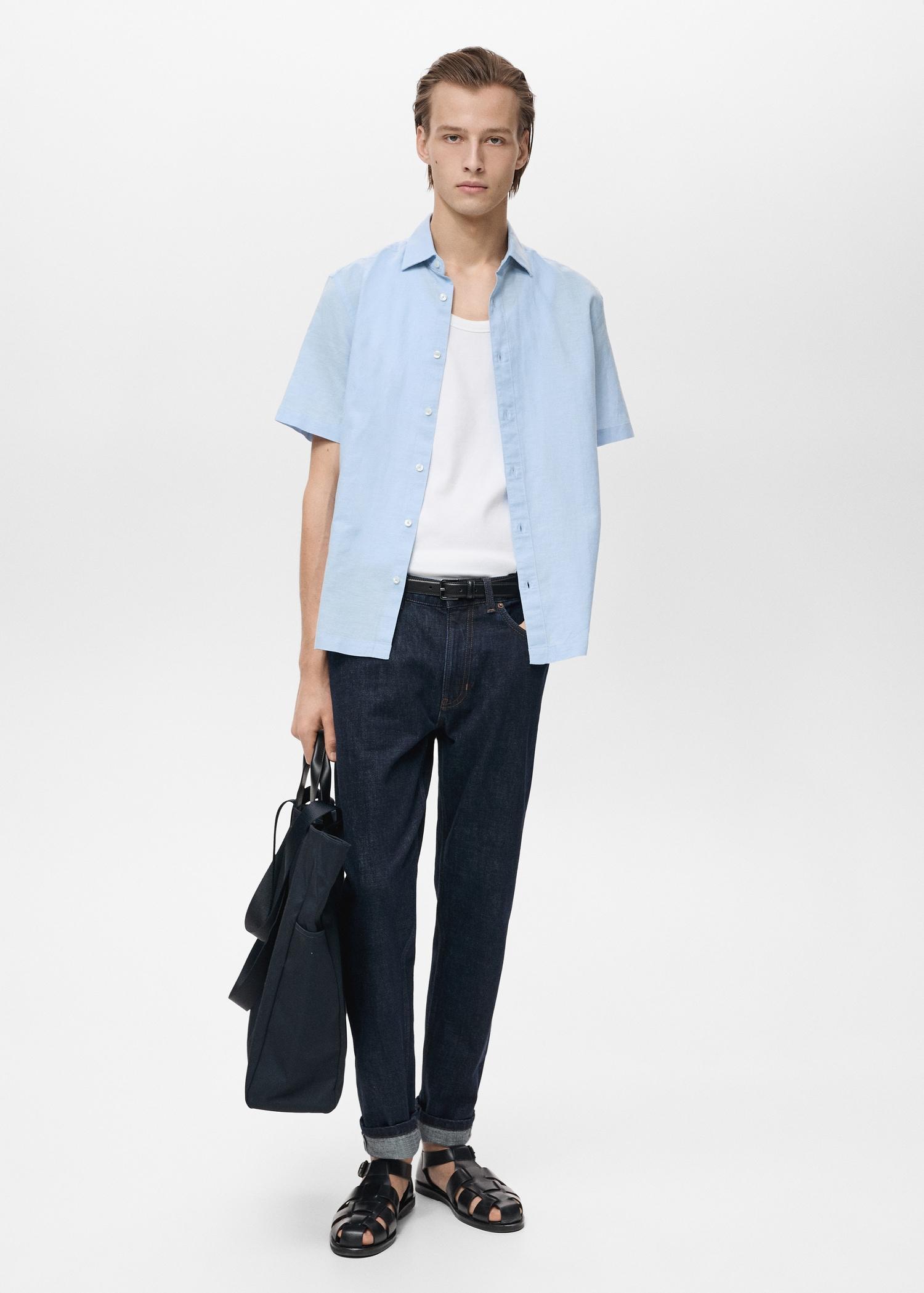 Short sleeve linen-blend shirt - Men | MANGO USA Product Image