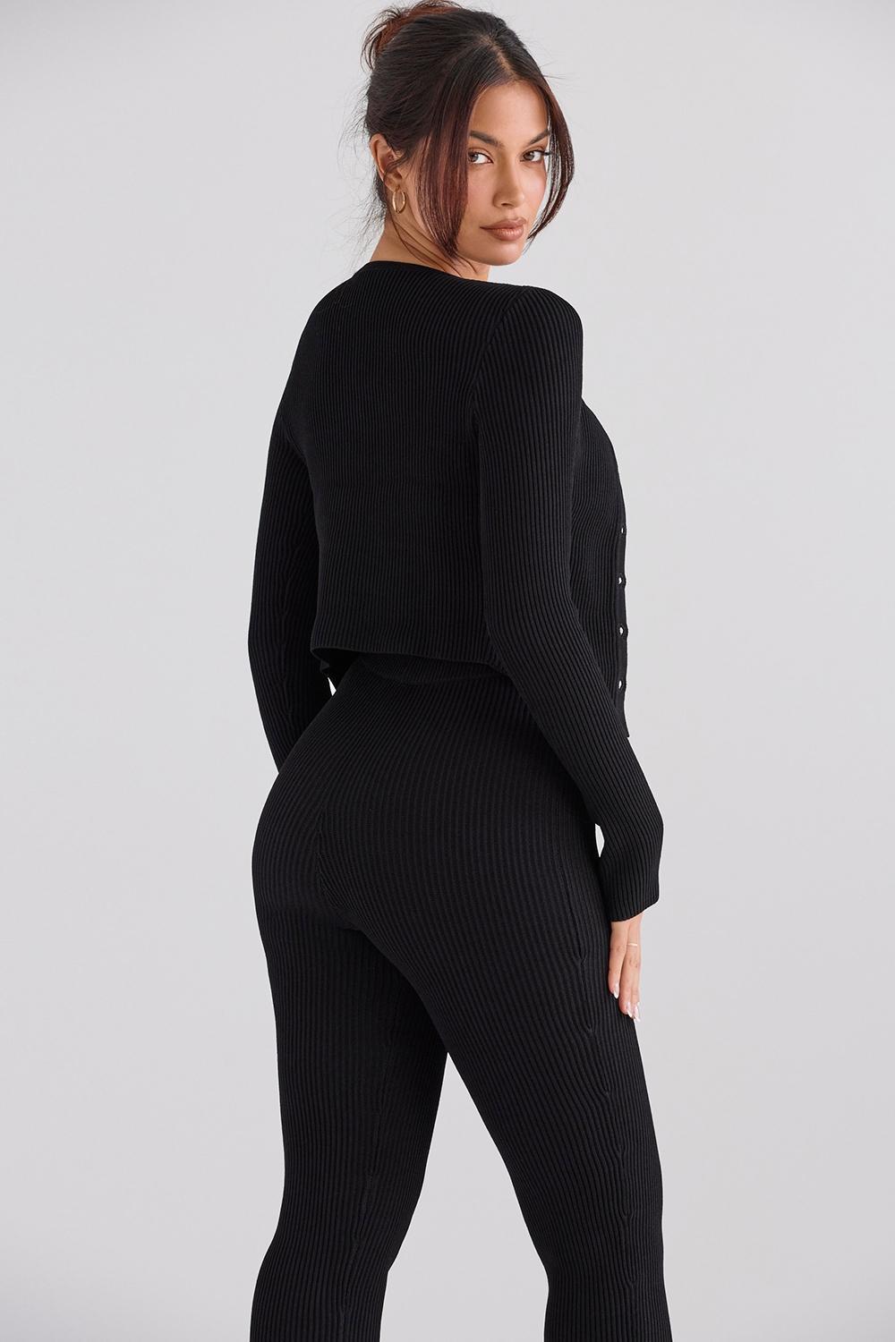 Sylvia Black Ribbed Knit Cardigan Product Image