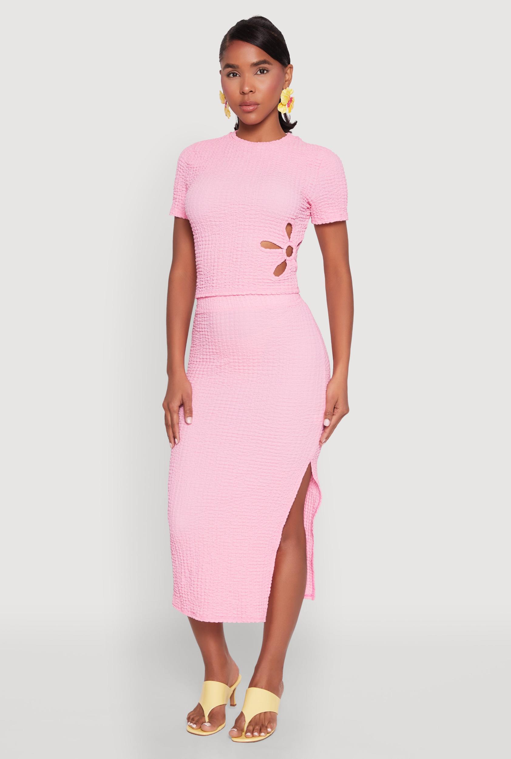 Womens Textured Knit Side Slit Midi Skirt Product Image