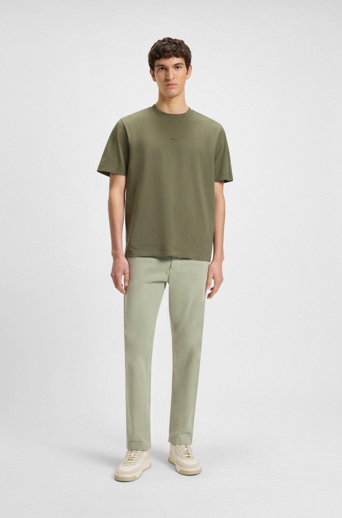 BOSS - Relaxed-fit T-shirt in stretch cotton with logo print - Light Green Product Image