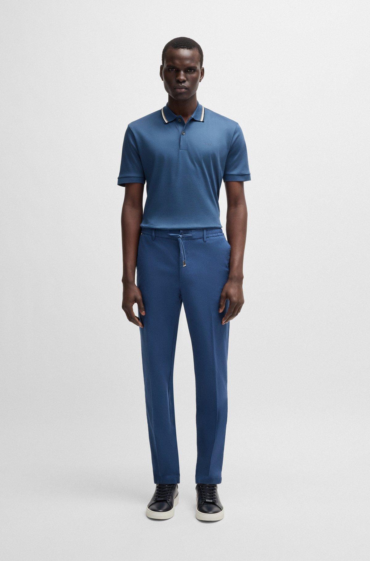 Slim-fit polo shirt in cotton with striped collar Product Image