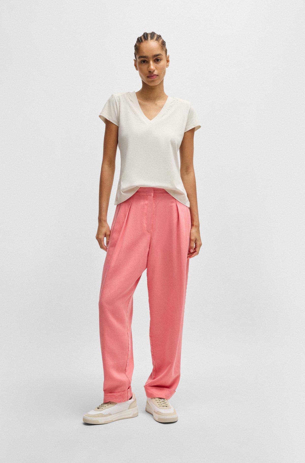 BOSS - V-neck T-shirt in cotton with embellishments - White Product Image