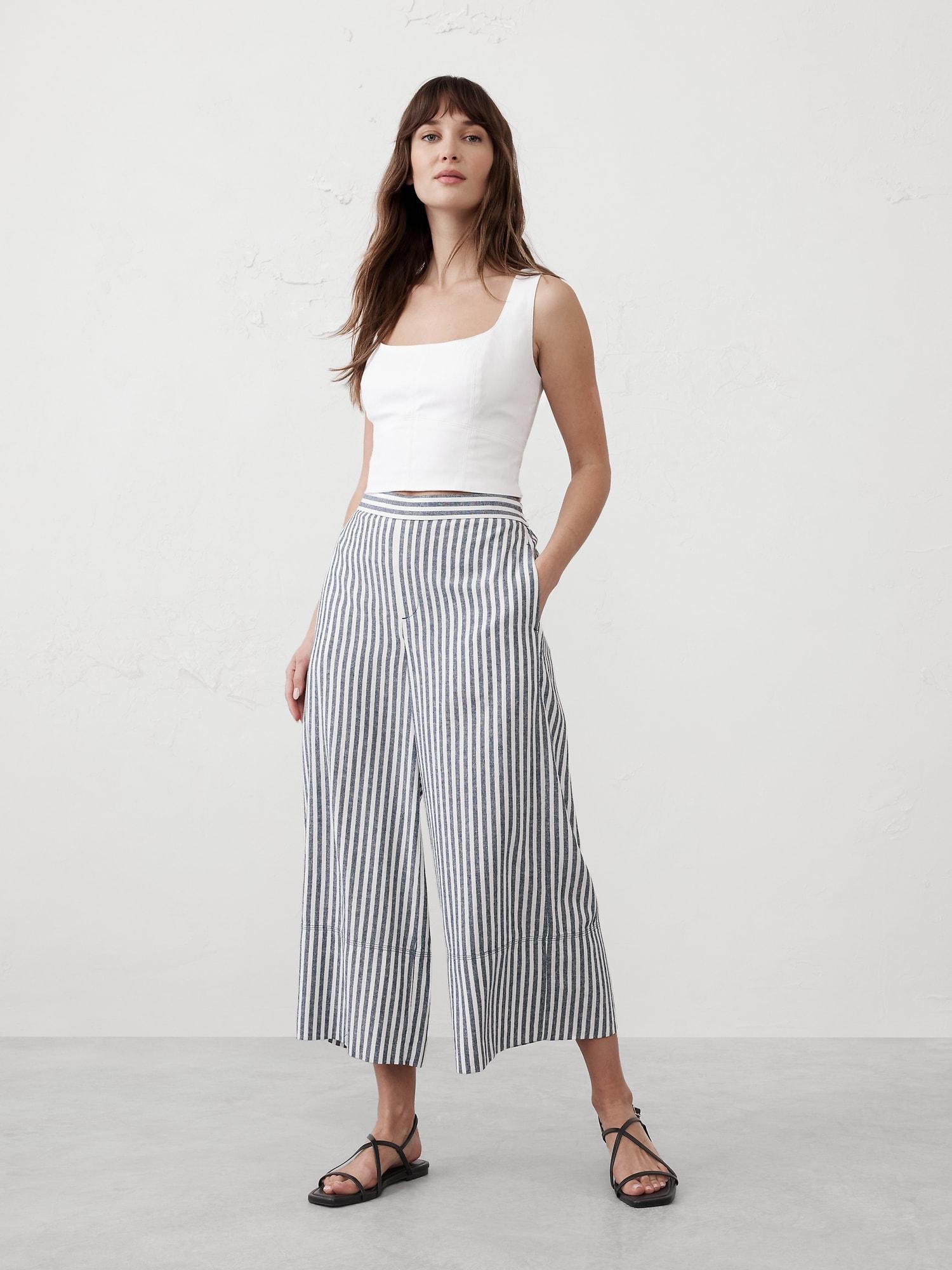 Wide-Leg Linen-Blend Cropped Pull-On Pant Product Image