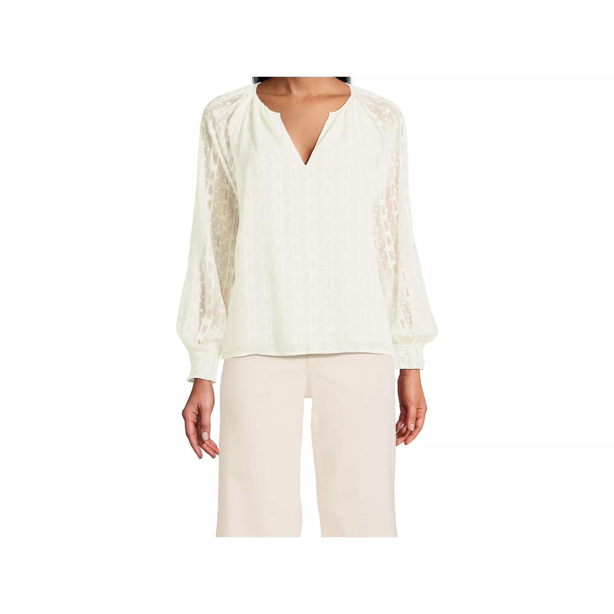 Women's Lands' End Clip Dot Chiffon Blouse, Size: Large, Fresh Ivory Product Image