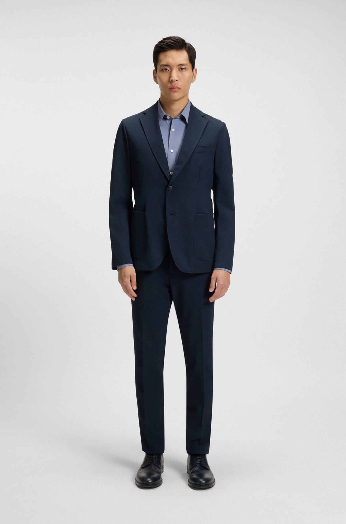 BOSS - Slim-fit shirt in performance-stretch Italian jacquard - Dark Blue Product Image