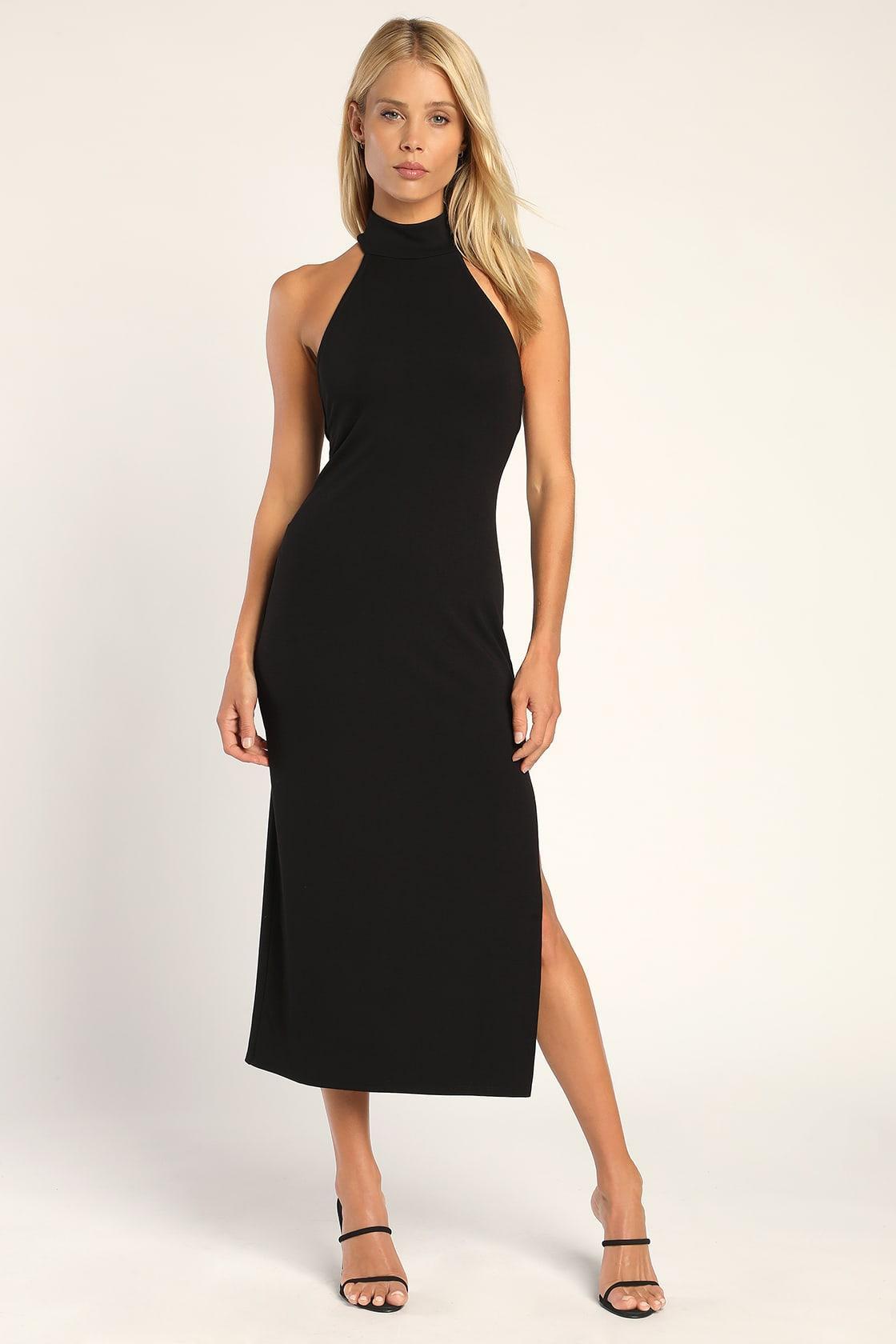Simply Enchanted Black Halter Midi Dress Product Image