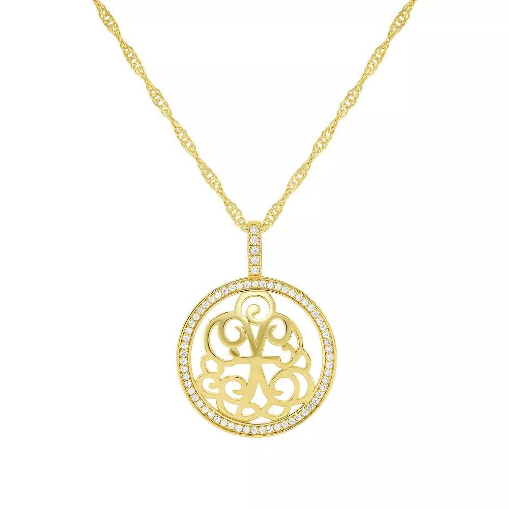 PRIMROSE Cubic Zirconia Initial Coin Pendant Necklace, Women's, Size: 18-20" ADJ, Gold Tone X Product Image