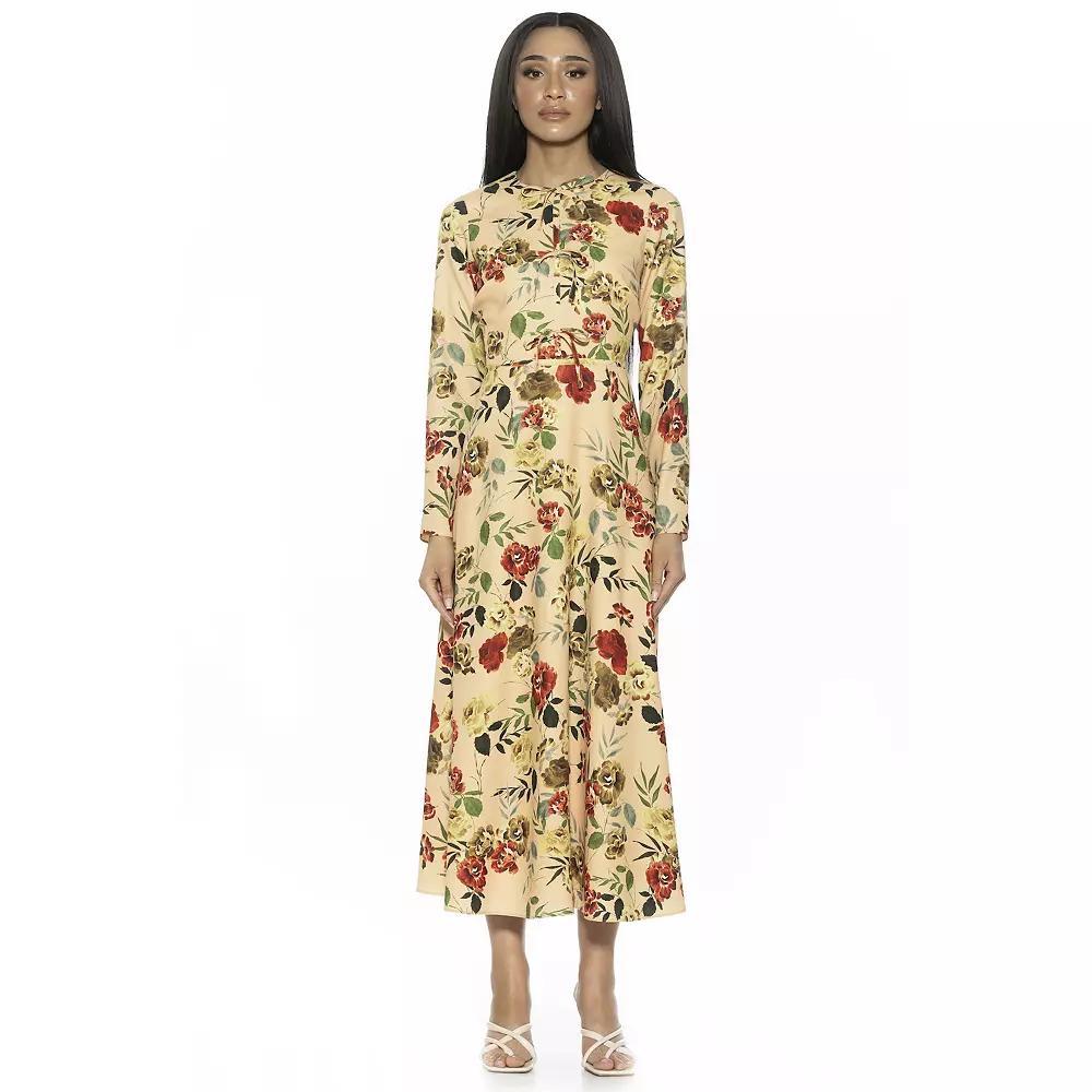 Women's ALEXIA ADMOR Ophelia Crewneck Long Sleeve Fit And Flare Midi Dress, Size: 8, Beige Rose Product Image