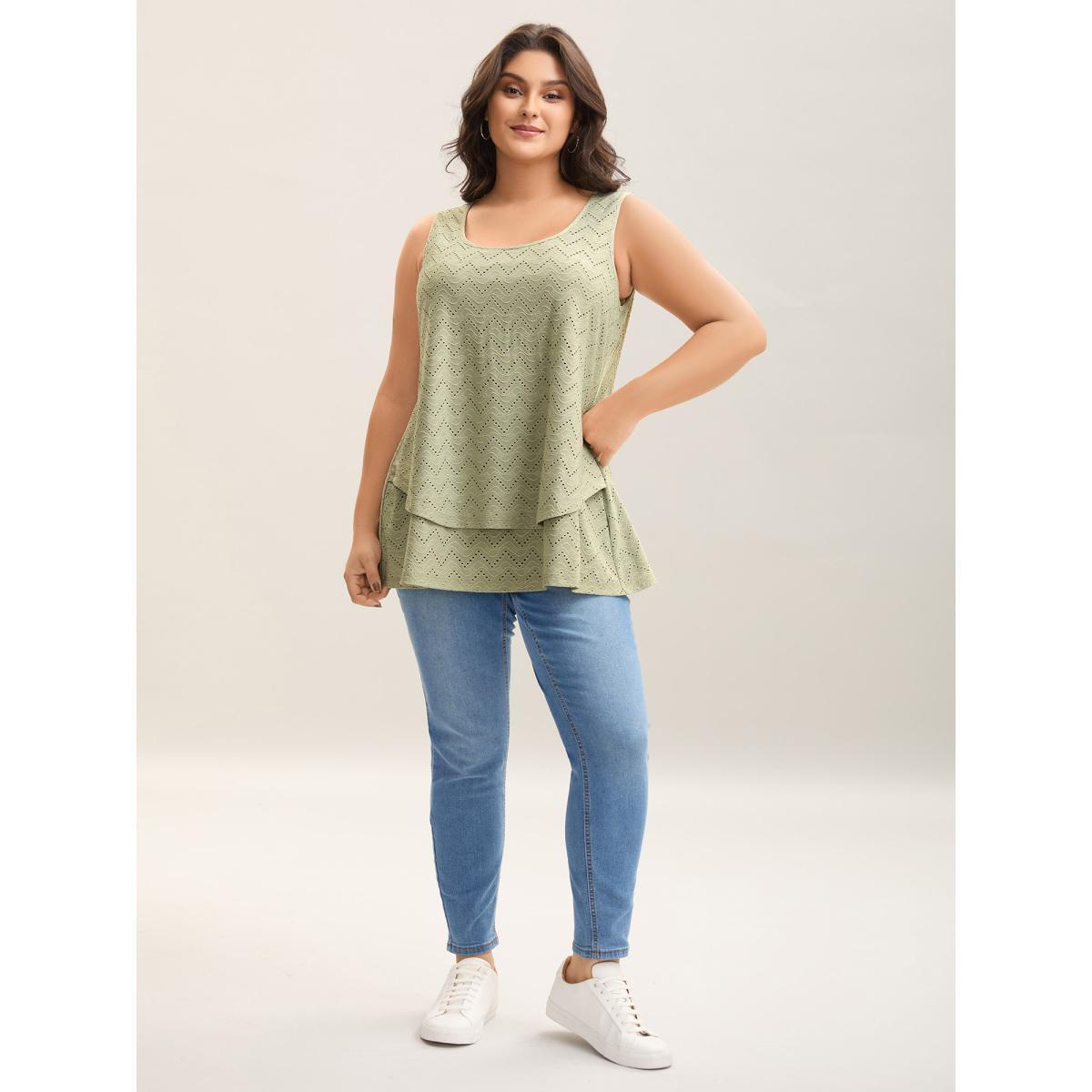 Plus Size Textured Layered Hem Tank Top Women Sage Texture Round Neck Everyday-Casual Tank Tops Camis BloomChic 26/4X Product Image