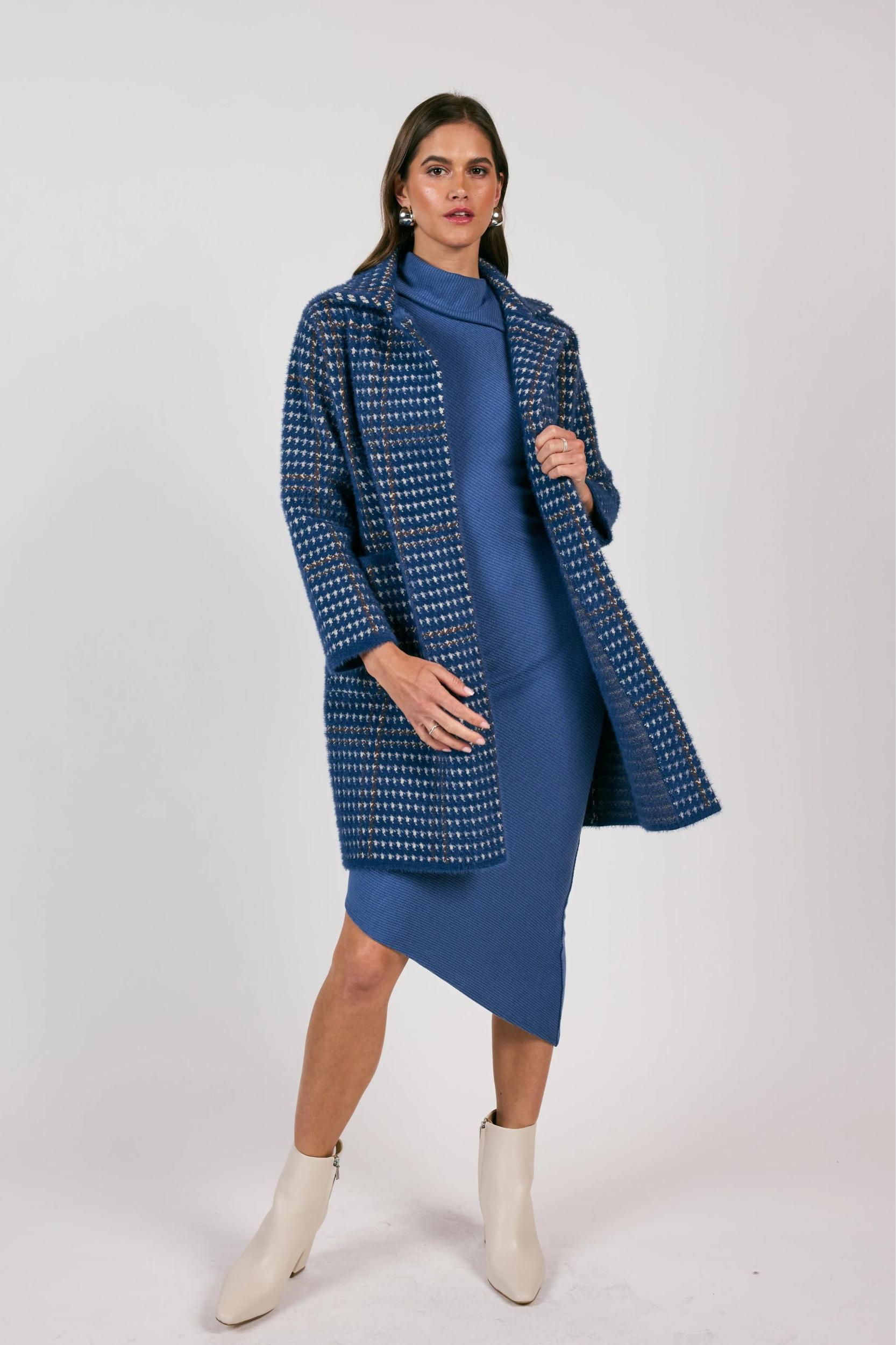 Marceau Houndstooth Coat- Blue/Multi Product Image