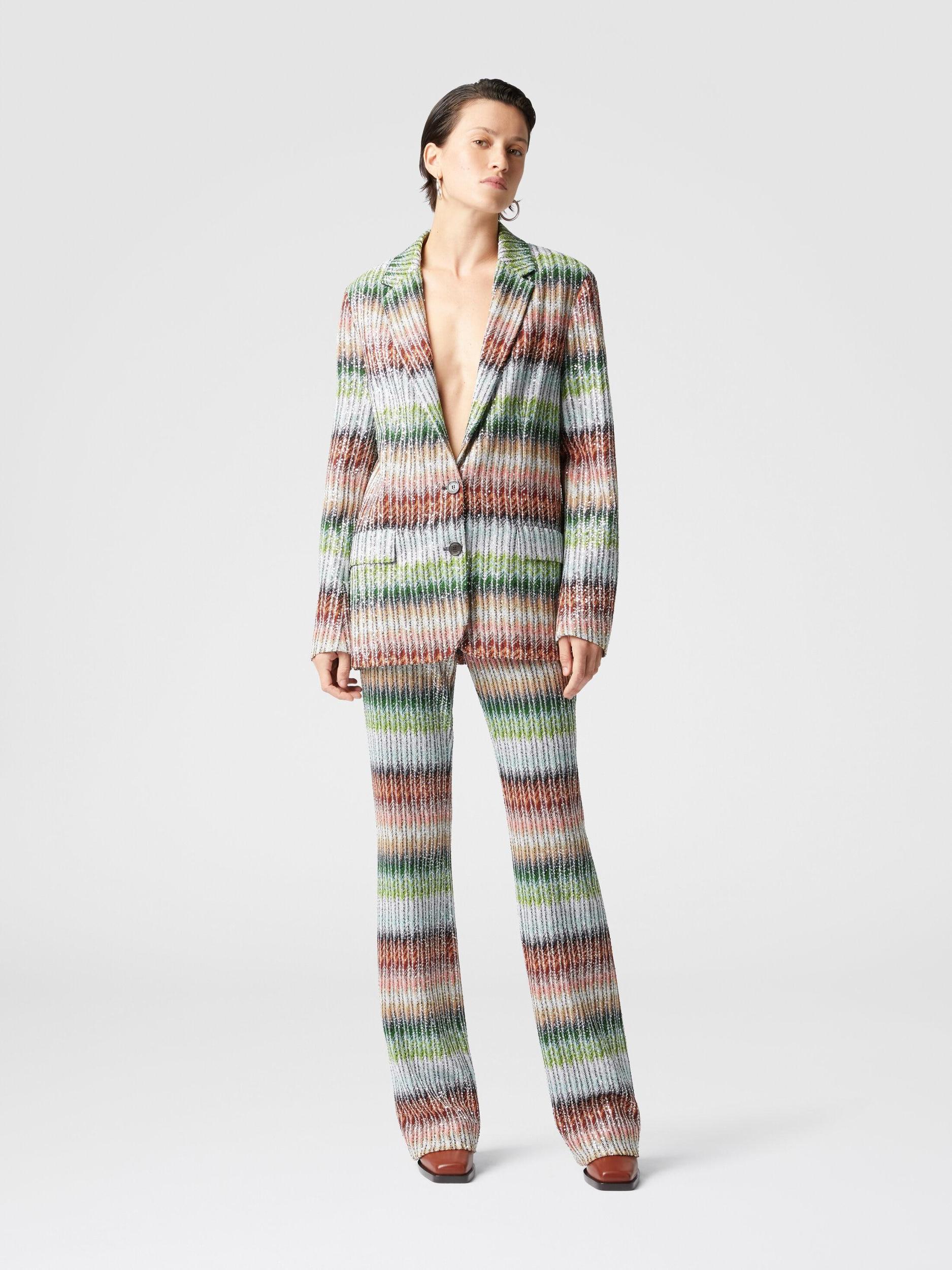 Flared trousers in gradient zig zag knit with sequins Product Image