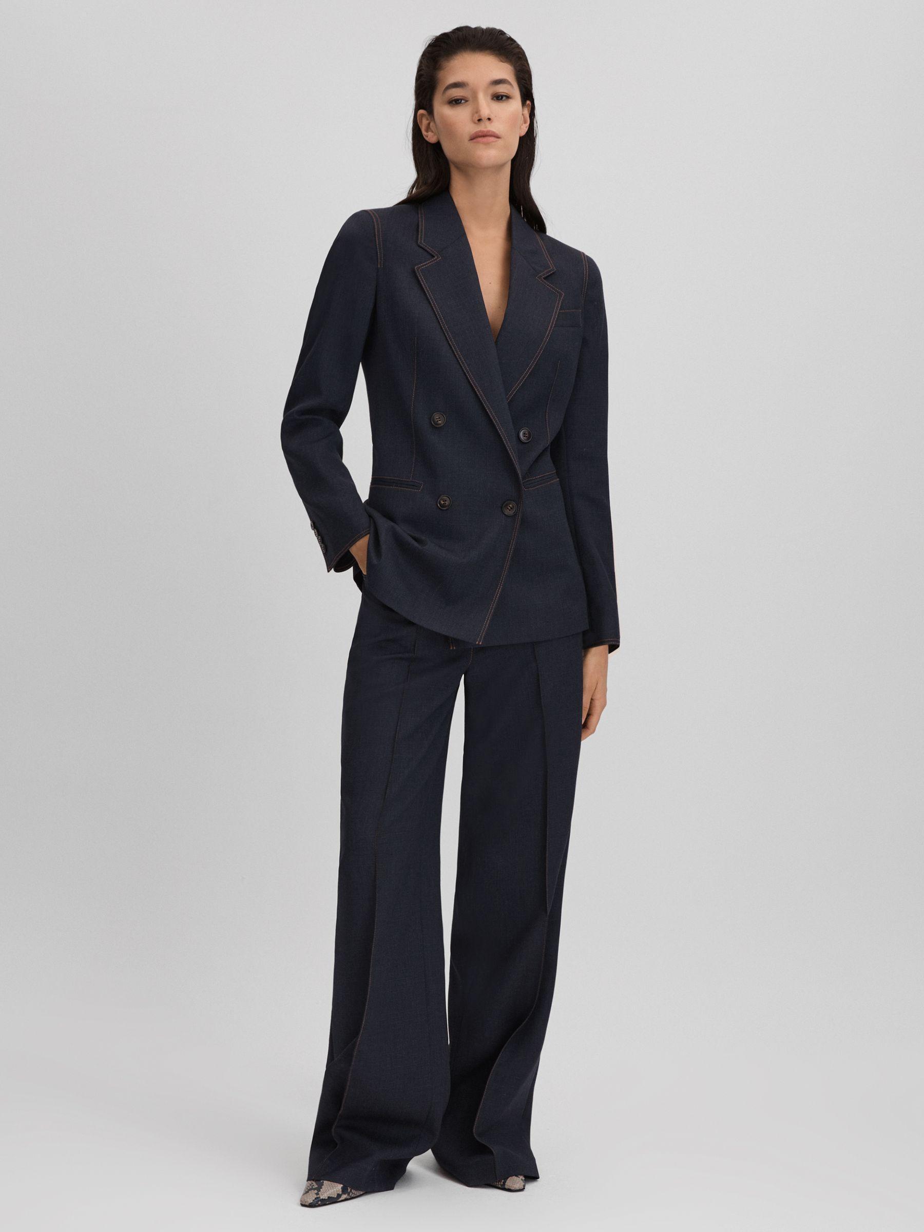 Wool Blend Denim Look Suit Blazer in Navy Product Image
