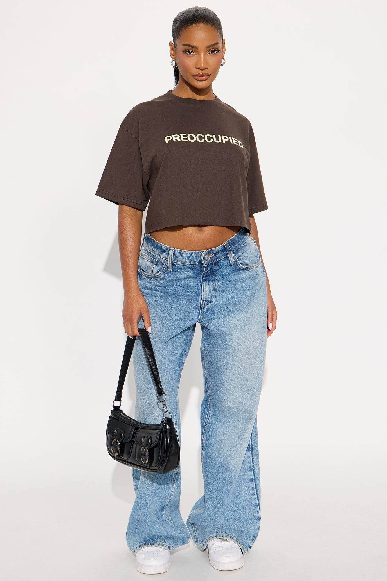Preoccupied Cropped Tee - Brown Product Image