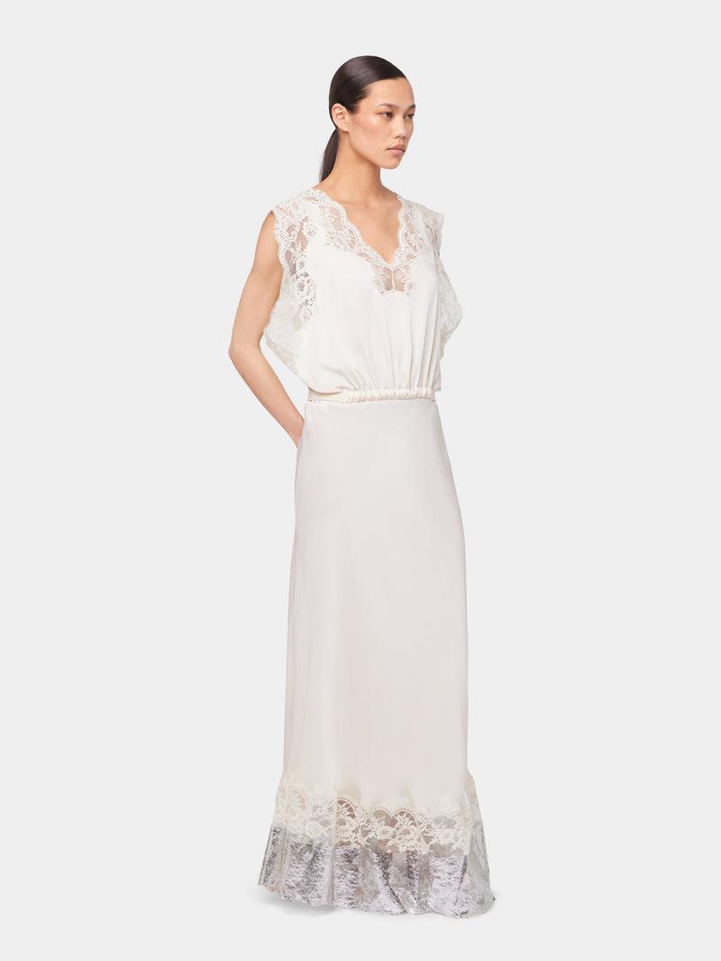 CHAMPAGNE LONG DRESS IN LACE AND SATIN Product Image