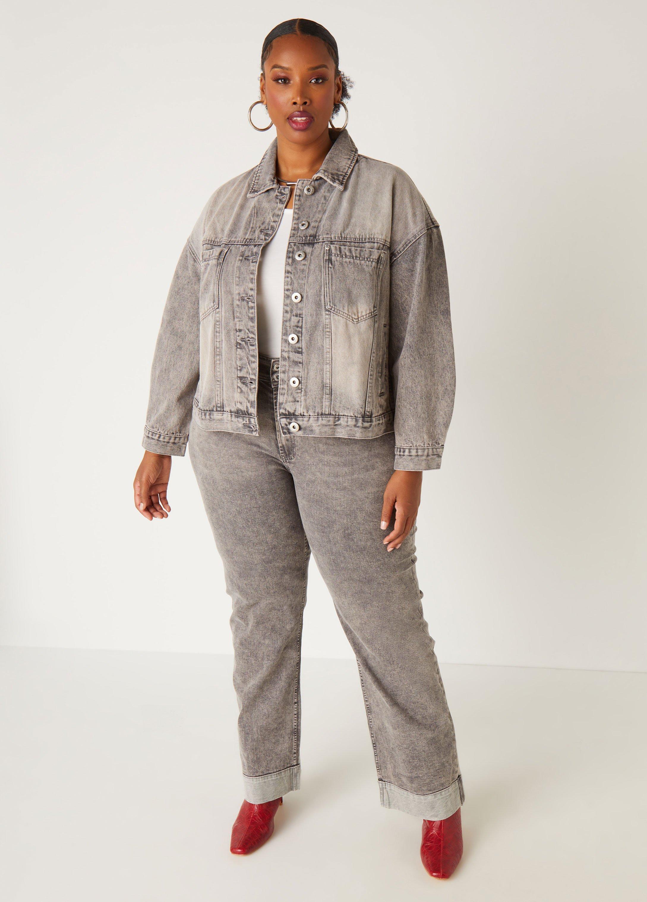 Plus Size Acid Wash Denim Swing Jacket Ashley Stewart Product Image