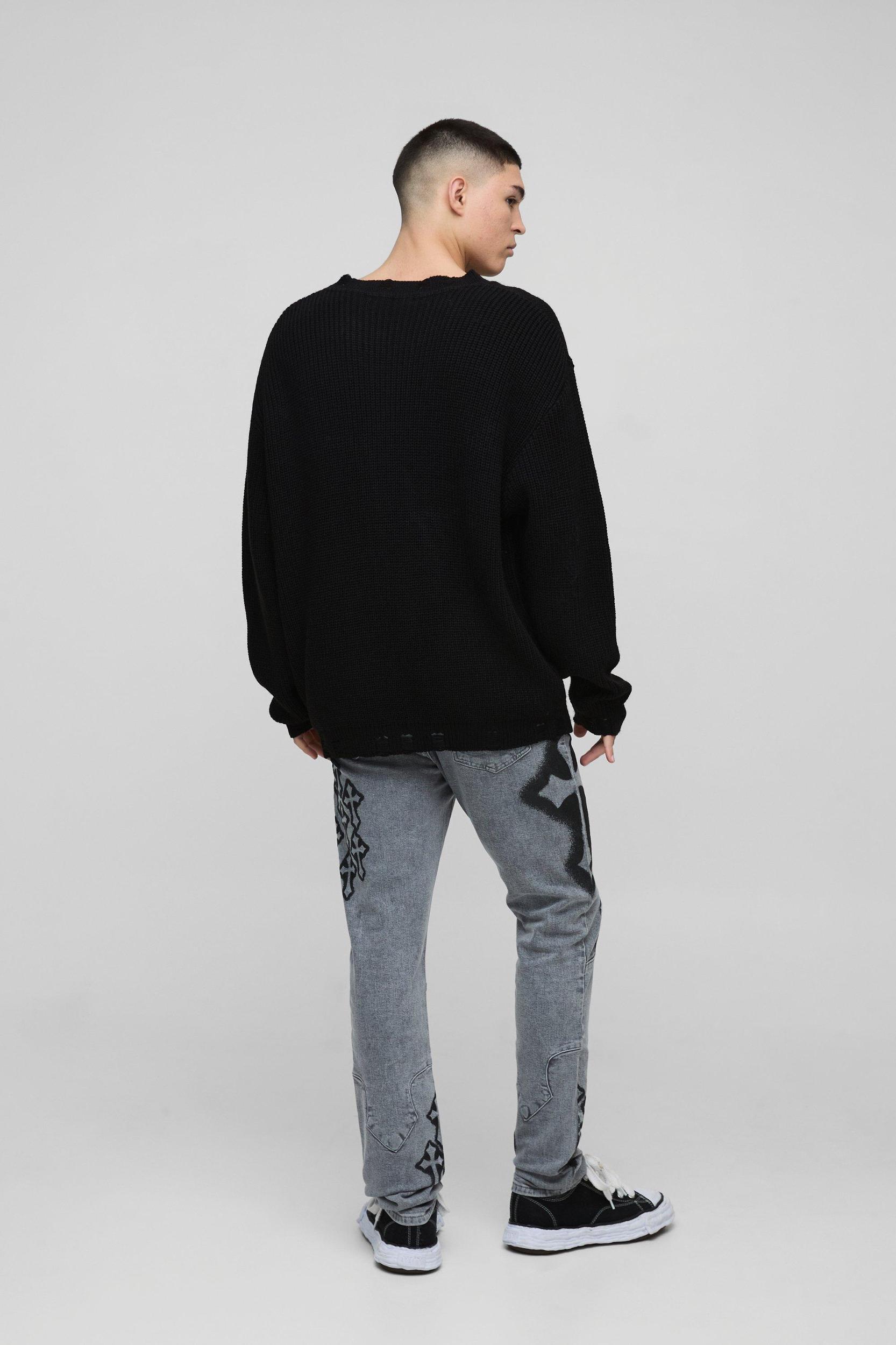 Skinny Stacked Cross Spray Printed Jeans | boohooMAN USA Product Image