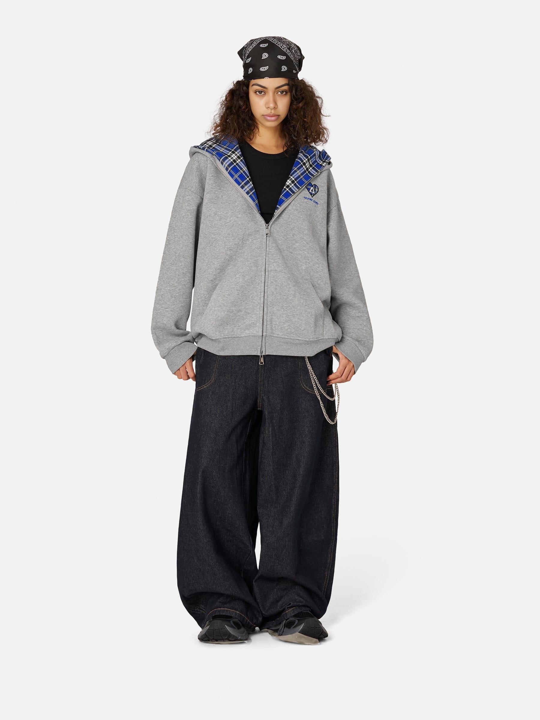 Aelfric Eden Plaid Double Layer Zip Up Hoodie Product Image