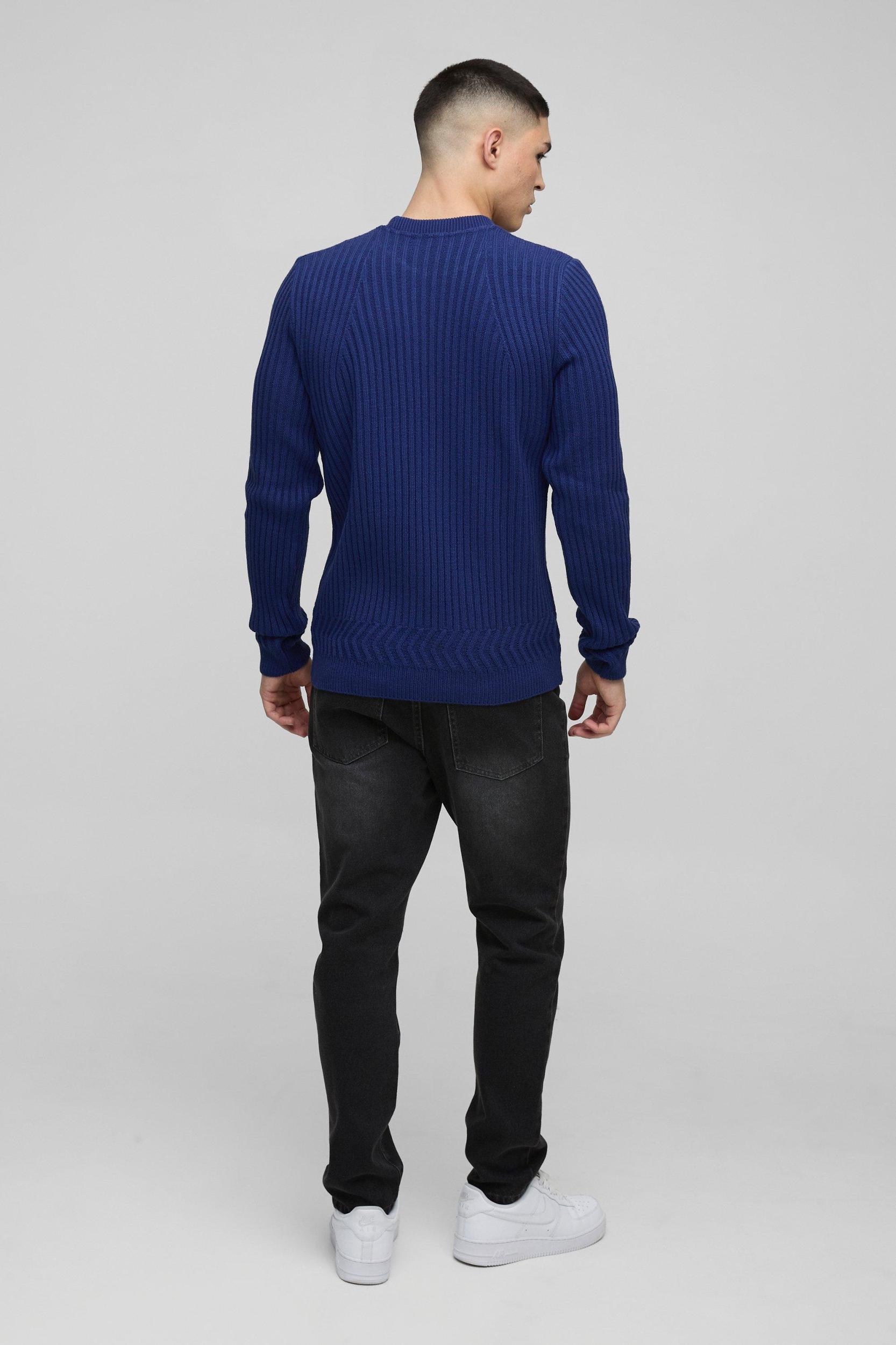 Regular Fit Plaited Hem Knitted Sweater | boohooMAN USA Product Image
