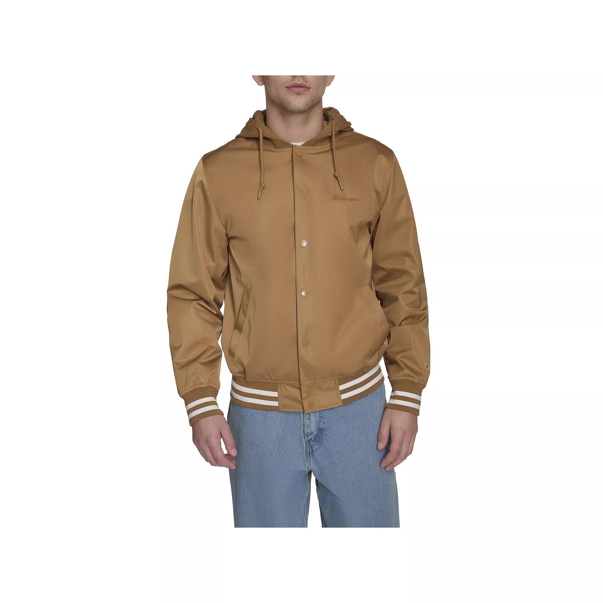 Men's Champion® Hooded Varsity Jacket, Size: Medium, Black Product Image