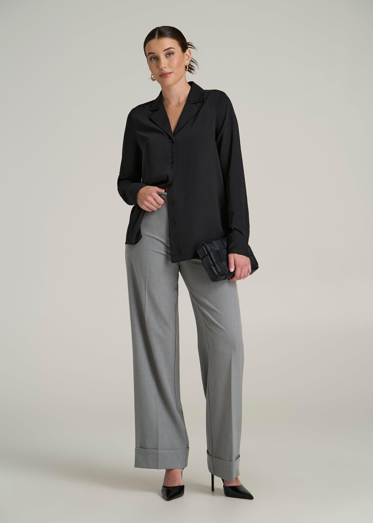 Notch Collar Tall Women's Blouse in Black Product Image