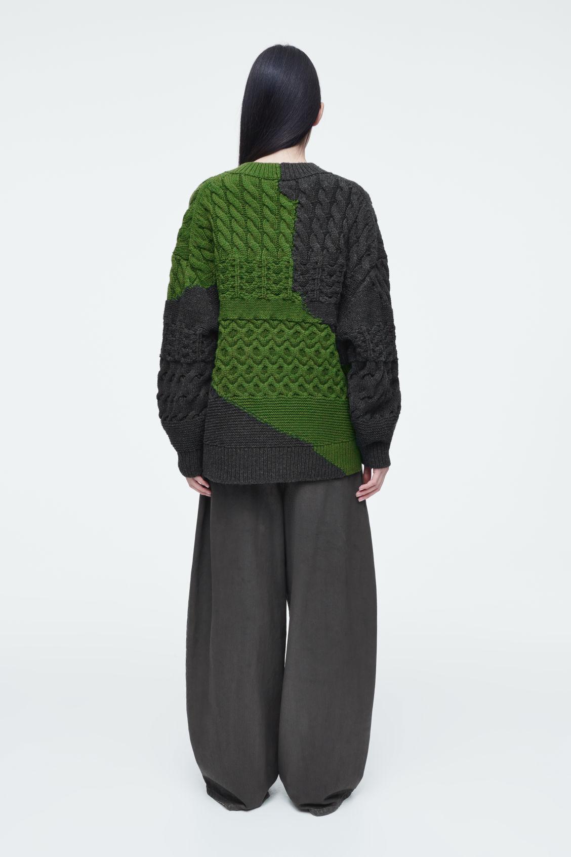ABSTRACT CABLE-KNIT MERINO WOOL SWEATER Product Image