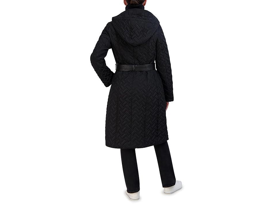 Cole Haan Signature Quilt Hooded Long Coat with Belt Women's Jacket Product Image
