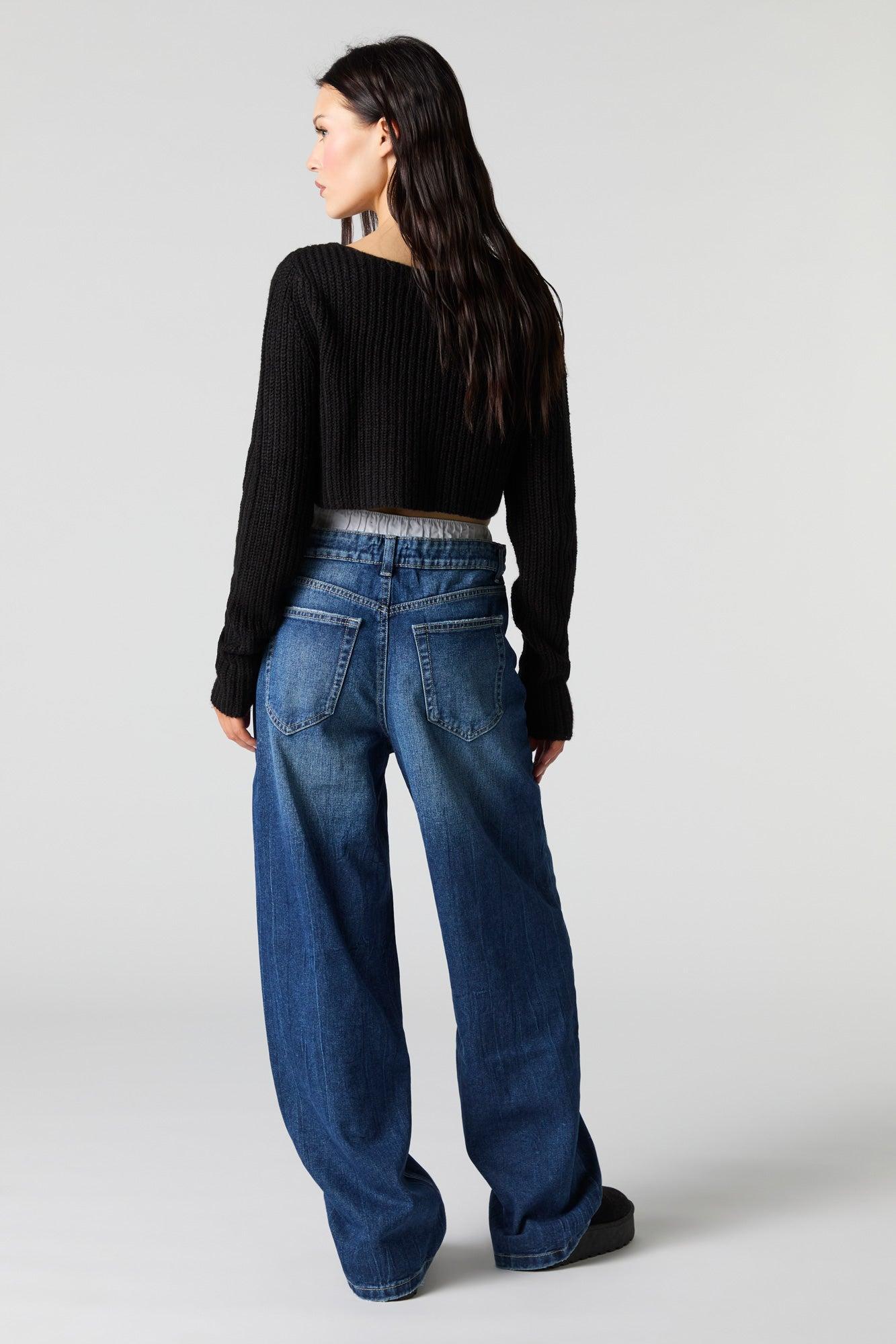 Double Waist Low Rise Baggy Leg Jean Female Product Image