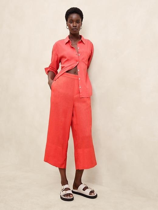 Wide-Leg Linen-Blend Cropped Pull-On Pant Product Image