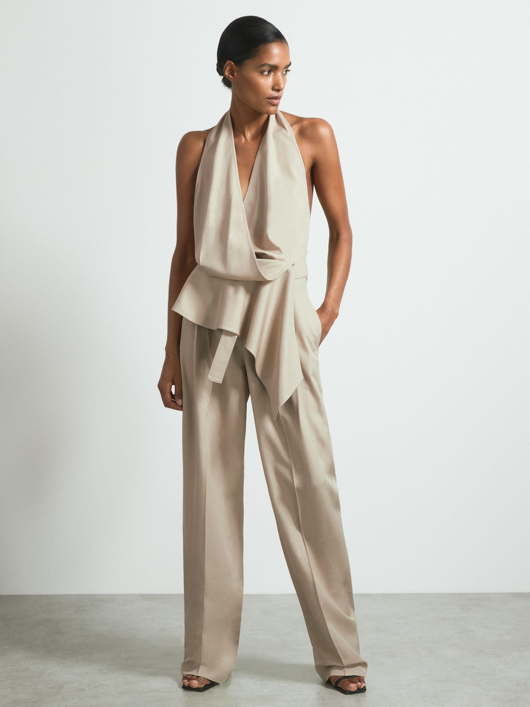 Atelier Halter Neck Draped Top in Neutral Product Image