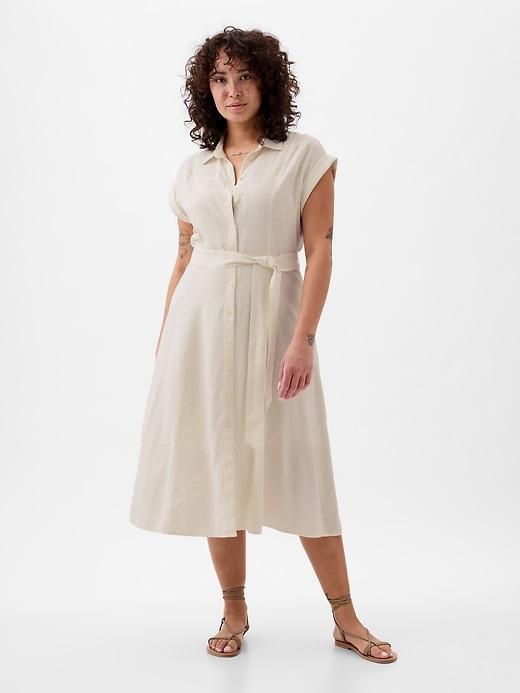 Linen-Blend Midi Shirtdress Product Image