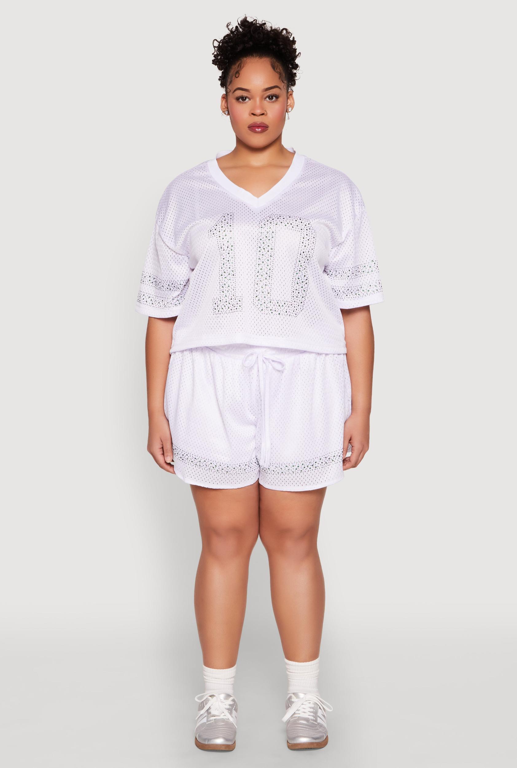 Womens Plus Size Rhinestone Studded Jersey Mesh Shorts Product Image
