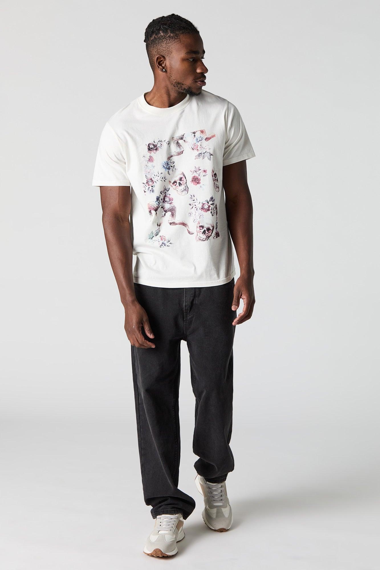 Floral Skull Graphic T-Shirt Male Product Image