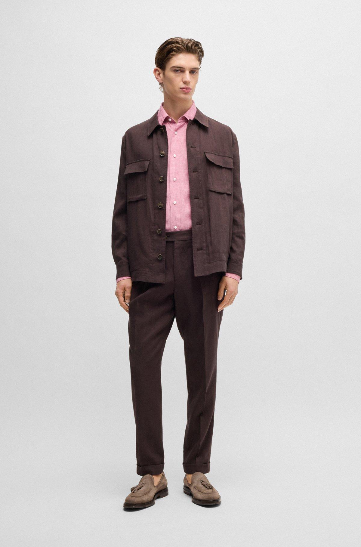 BOSS - Slim-fit shirt in Italian linen - Pink Product Image