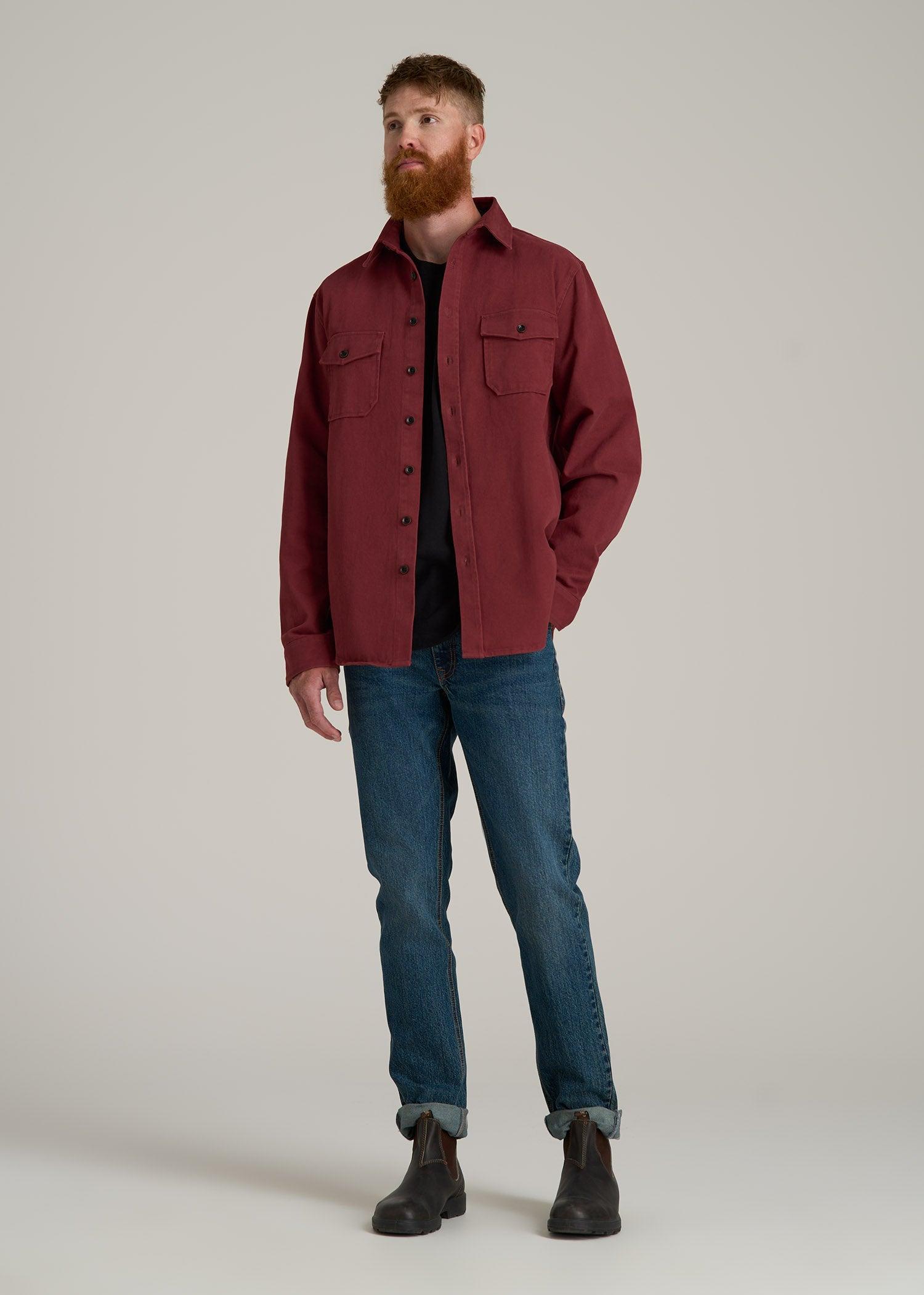 LJ&S Heavyweight Cotton Twill Overshirt for Tall Men in Burnt Brick Product Image