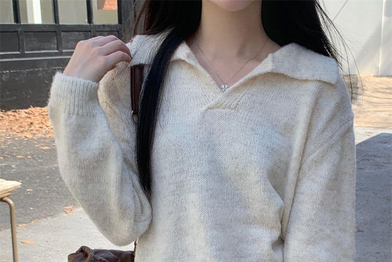 Long-Sleeve Plain Knit Top Product Image