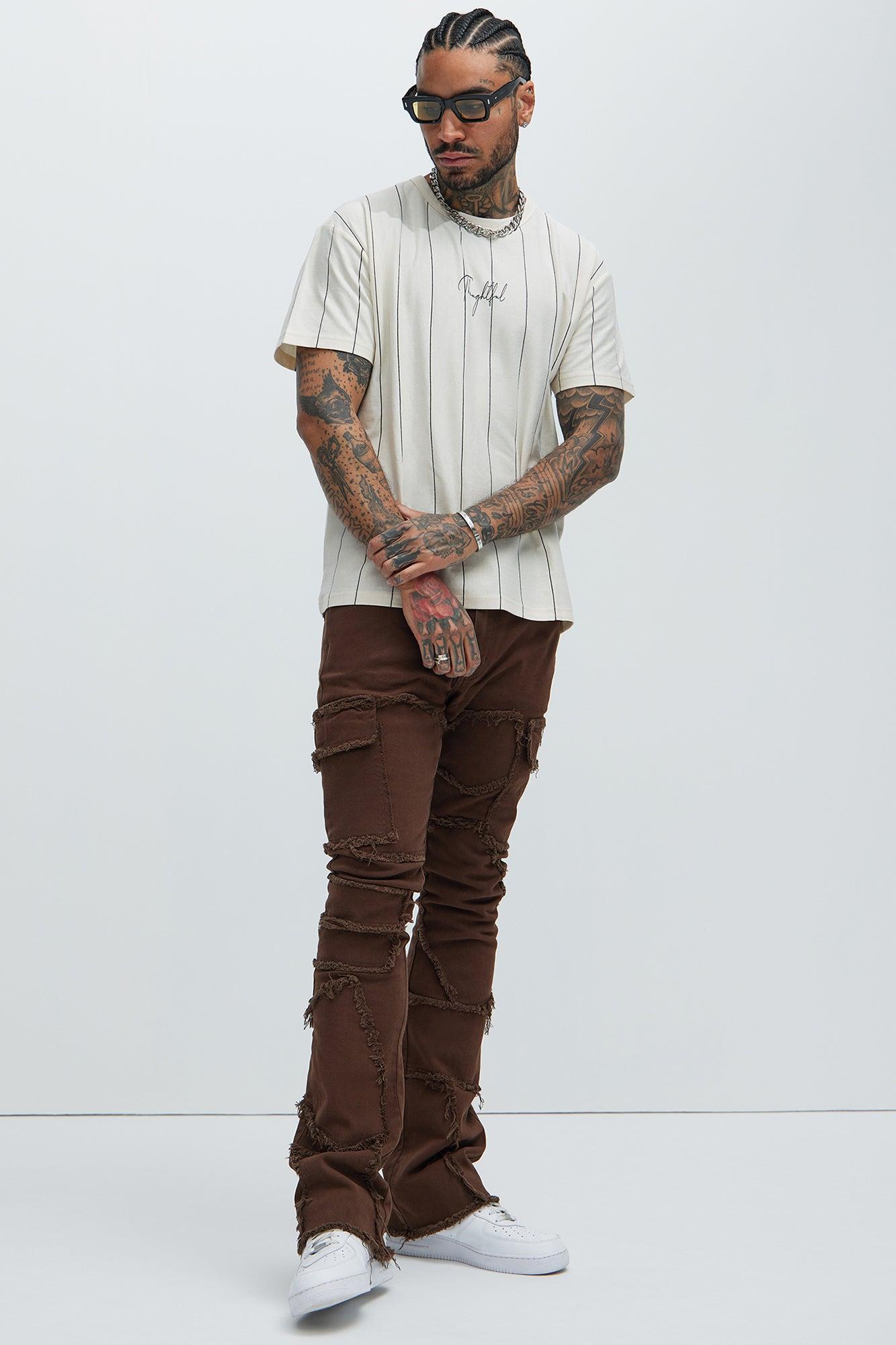 Vertical Striped Short Sleeve Tee - Off White Product Image